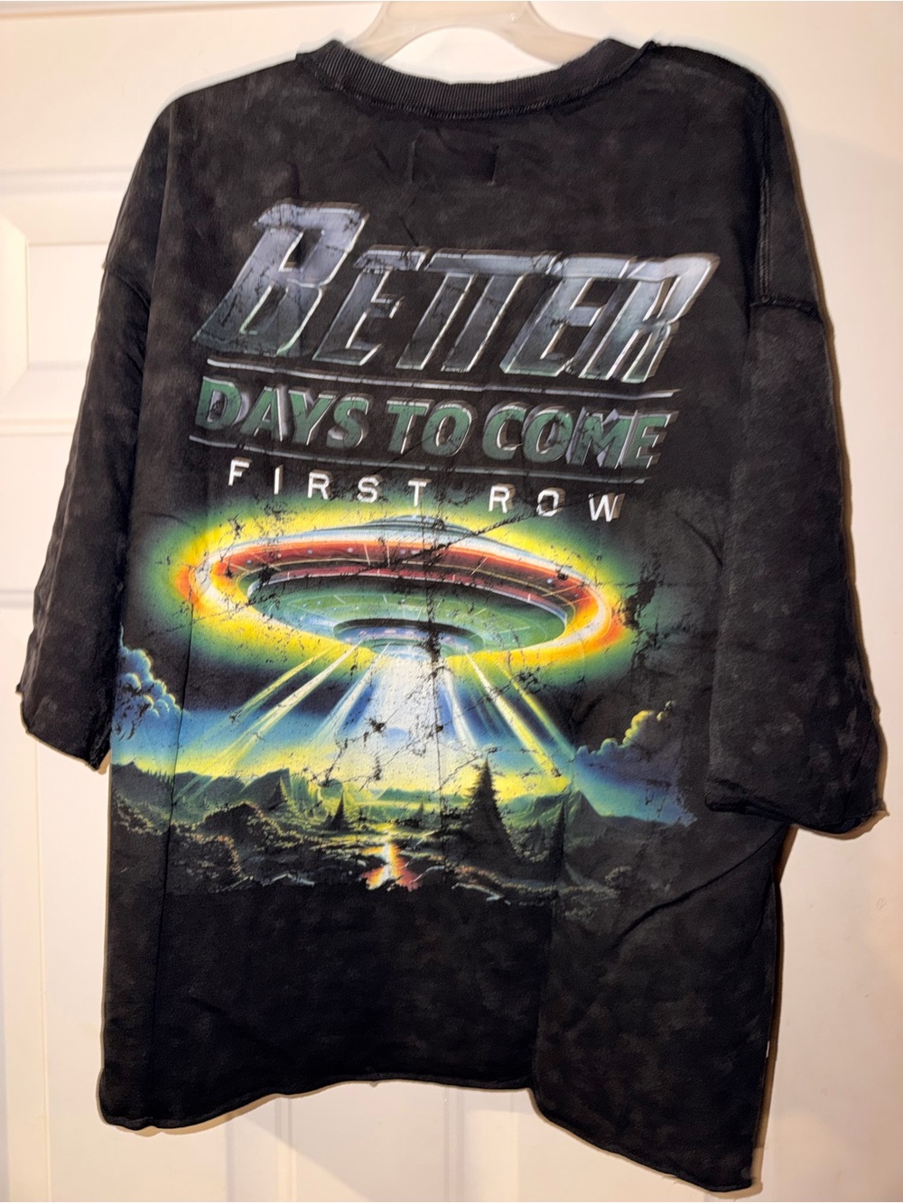 Graphic UFO Band Tee - 'Better Days To Come' - Black with Neon Print